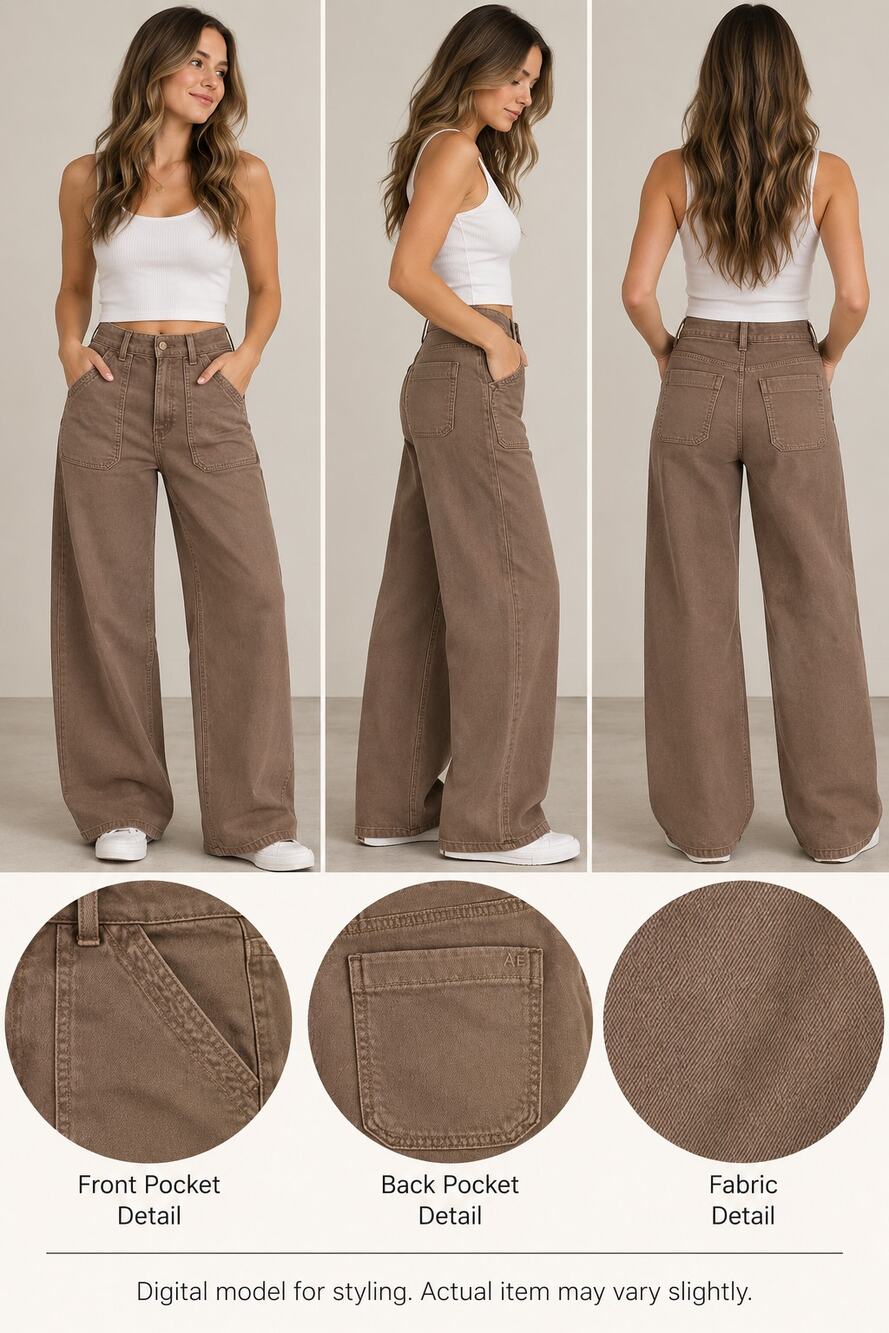 American Eagle Pants Size 2 Brown Super High Rise Baggy Wide Leg 90s Y2K Utility